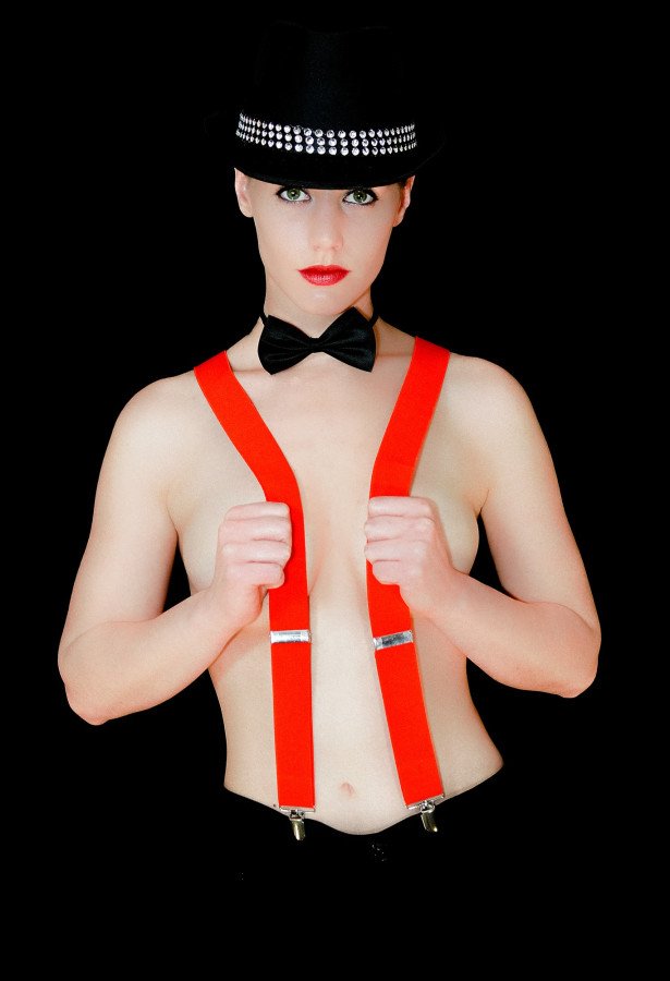 A lady with suspenders
